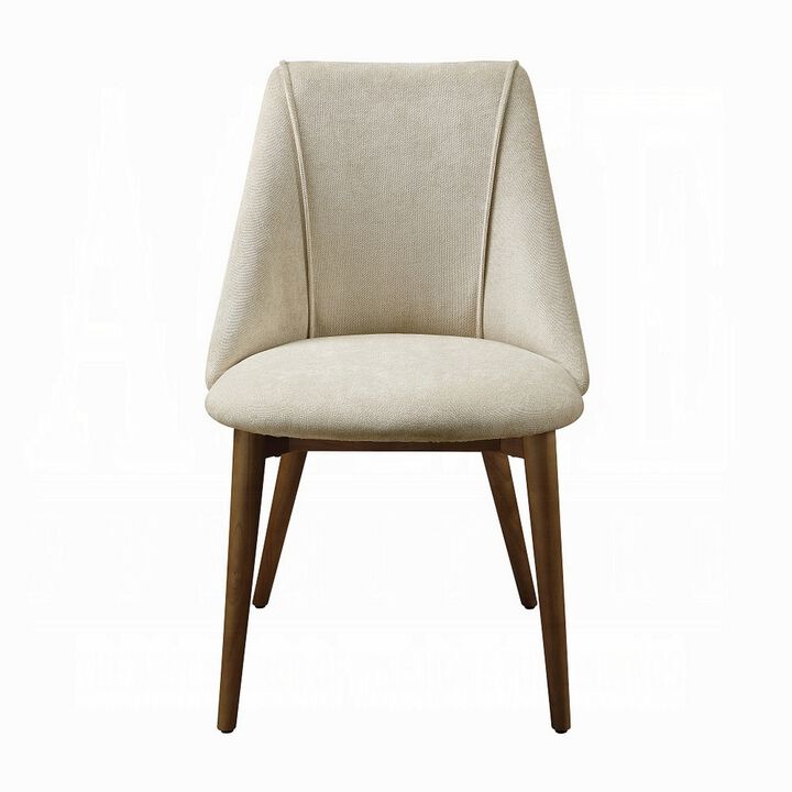 Iliana Side Dining Chair Set of 2, Beige Fabric, Tapered Brown Legs - Benzara