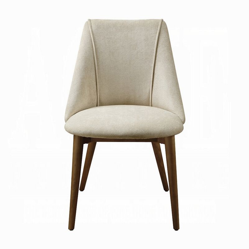 Iliana Side Dining Chair Set of 2, Beige Fabric, Tapered Brown Legs - Benzara