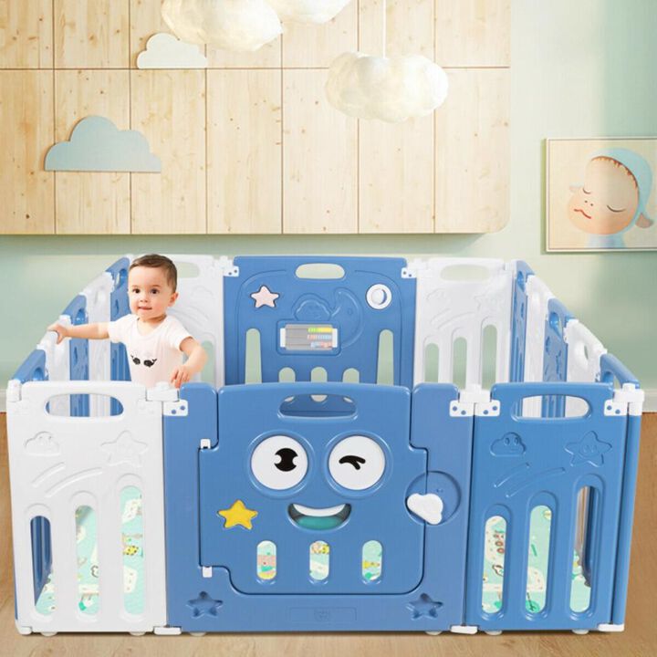 Hivvago 16-Panel Foldable Baby Playpen Kids Activity Centre-Blue