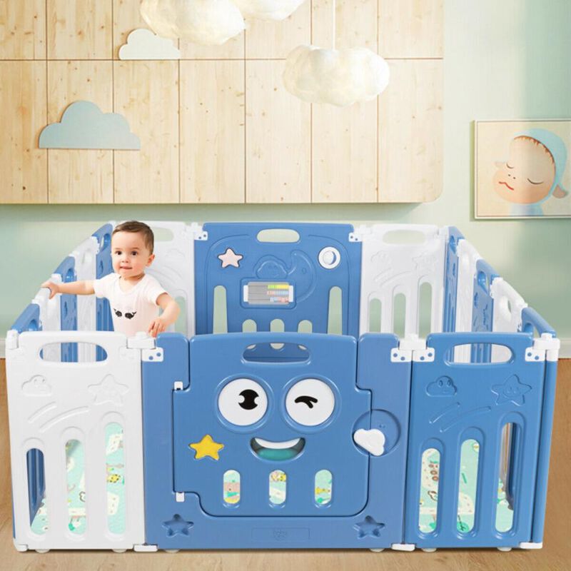 Hivvago 16-Panel Foldable Baby Playpen Kids Activity Centre-Blue