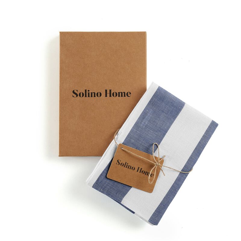 Solino Home 100% Pure Linen Kitchen Towels Set of 2 - 17 x 26 Inch | Cabana Stripe