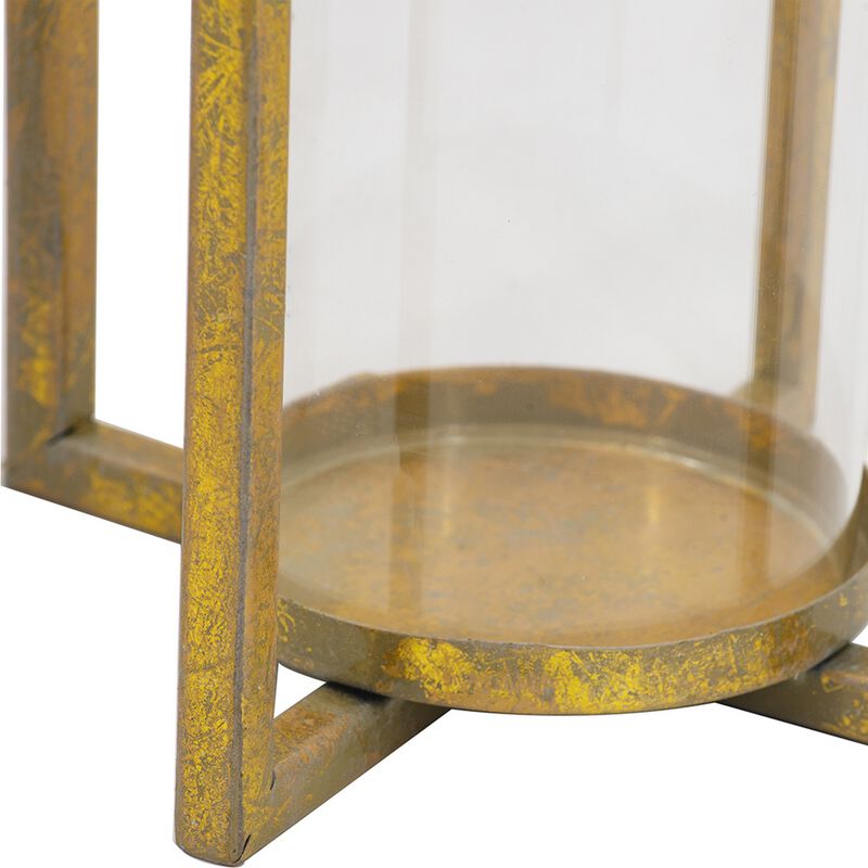 19, 15, 11 Inch Lanterns, Set of 3, Tea Light Glass Holders, Modern, Gold - Benzara