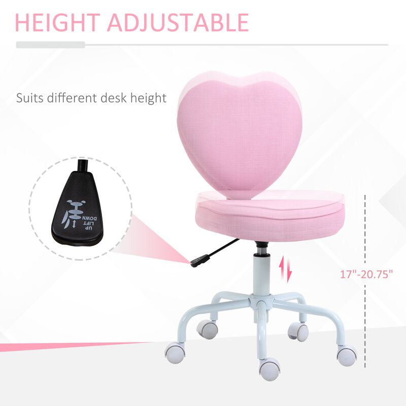 Love-Shaped Office Chair: Swivel Linen Fabric Seat for Girls/Women
