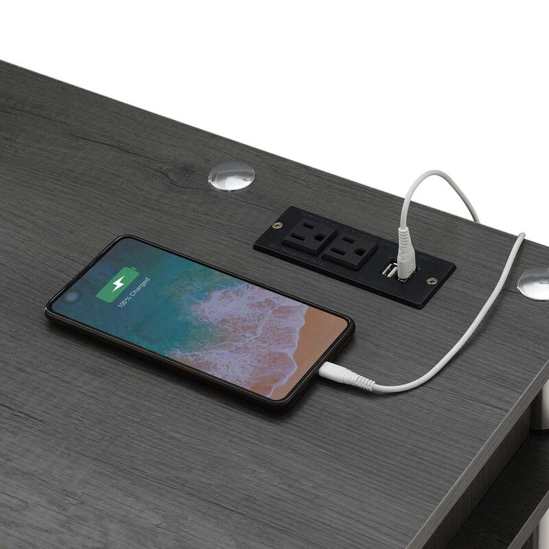 Convenience Concepts Designs2Go No Tools Student Desk with Charging Station, Charcoal Gray