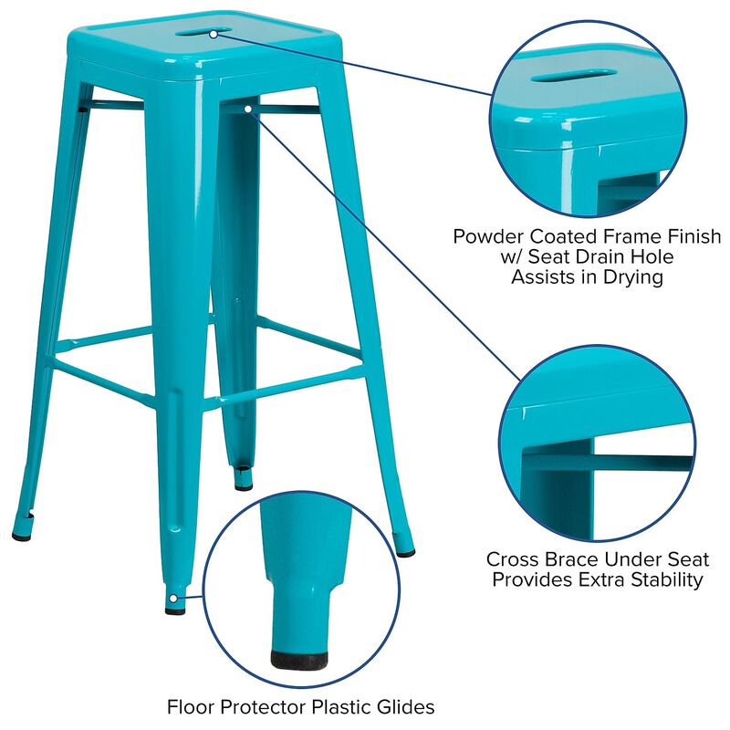 Flash Furniture Commercial Grade 30" High Backless Crystal Teal-Blue Indoor-Outdoor Barstool