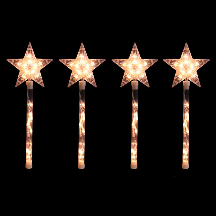 4ct Lighted Star Christmas Pathway Marker with Lawn Stakes White Wire - Clear Lights
