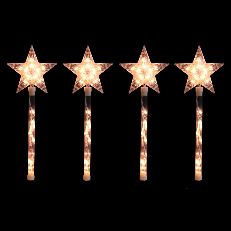 4ct Lighted Star Christmas Pathway Marker with Lawn Stakes White Wire - Clear Lights