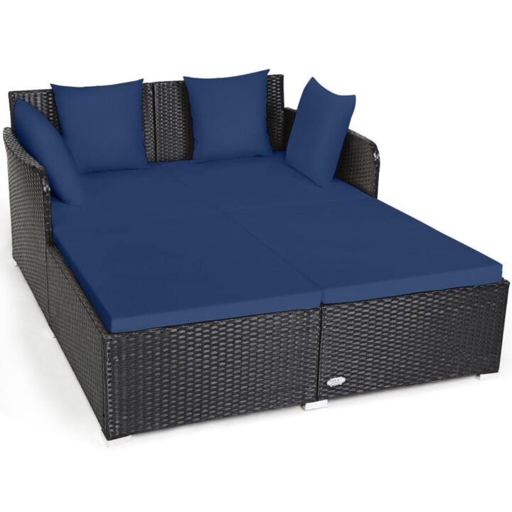 Hivvago Spacious Outdoor Rattan Daybed with Upholstered Cushions and Pillows