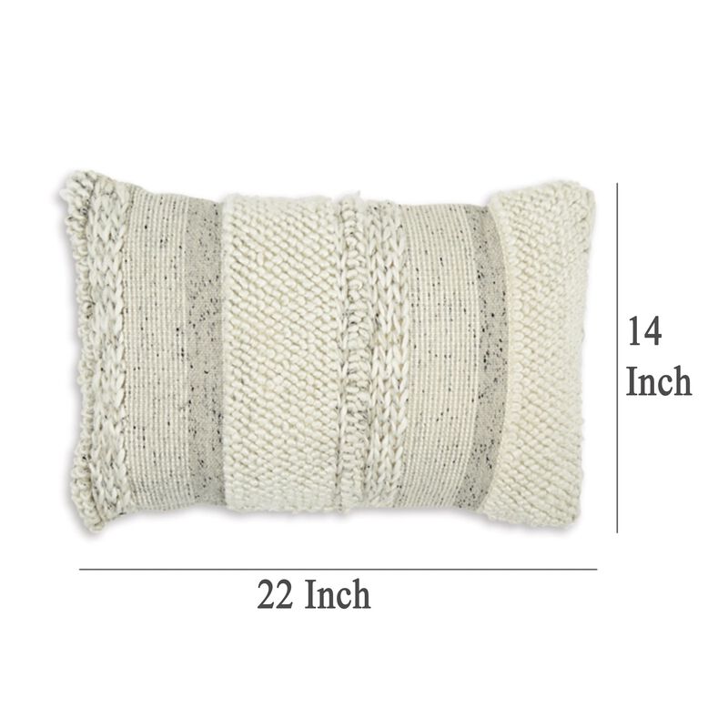 Lumbar Accent Throw Pillow, Gray White Embossed Stripes, 14 x 20 - Benzara
