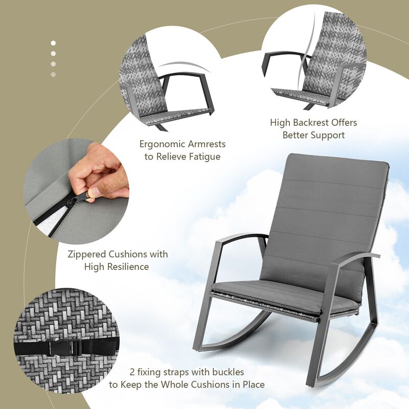 3 Pieces Patio Rattan Rocking Furniture Set
