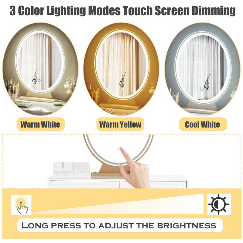 Industrial Makeup Dressing Table with 3 Lighting Modes-White