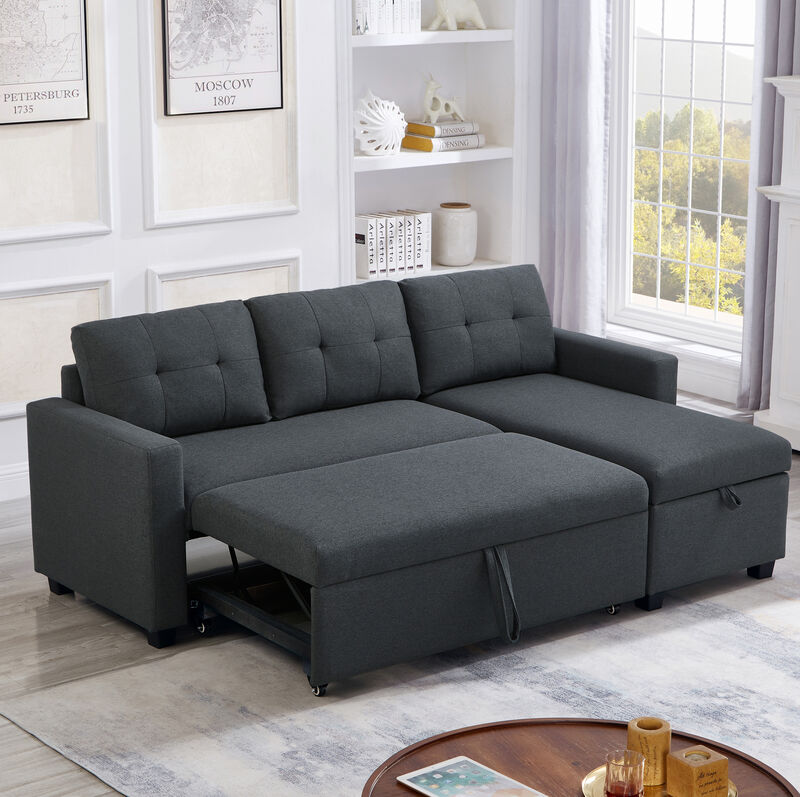 Merax Upholstered Pull Out Sectional Sofa with Storage Chaise
