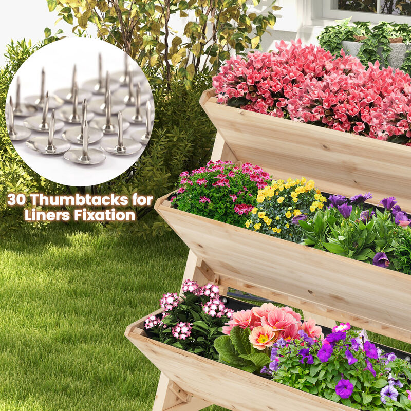 3-Tier Garden Bed with Storage Shelf 2 Hanging Hooks and 3 Bed Liners