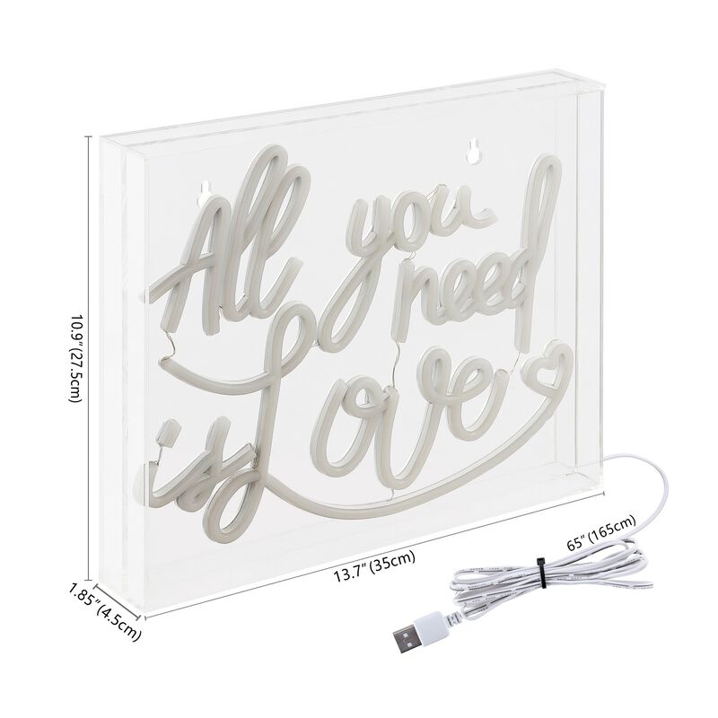 All You Need Is Love 13.7" X 10.9" Contemporary Glam Acrylic Box USB Operated LED Neon Light