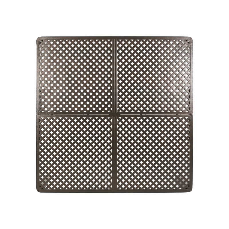 Riley Outdoor Dining Table, Glossy Black Metal Lattice, Square 61 Inch - Benzara