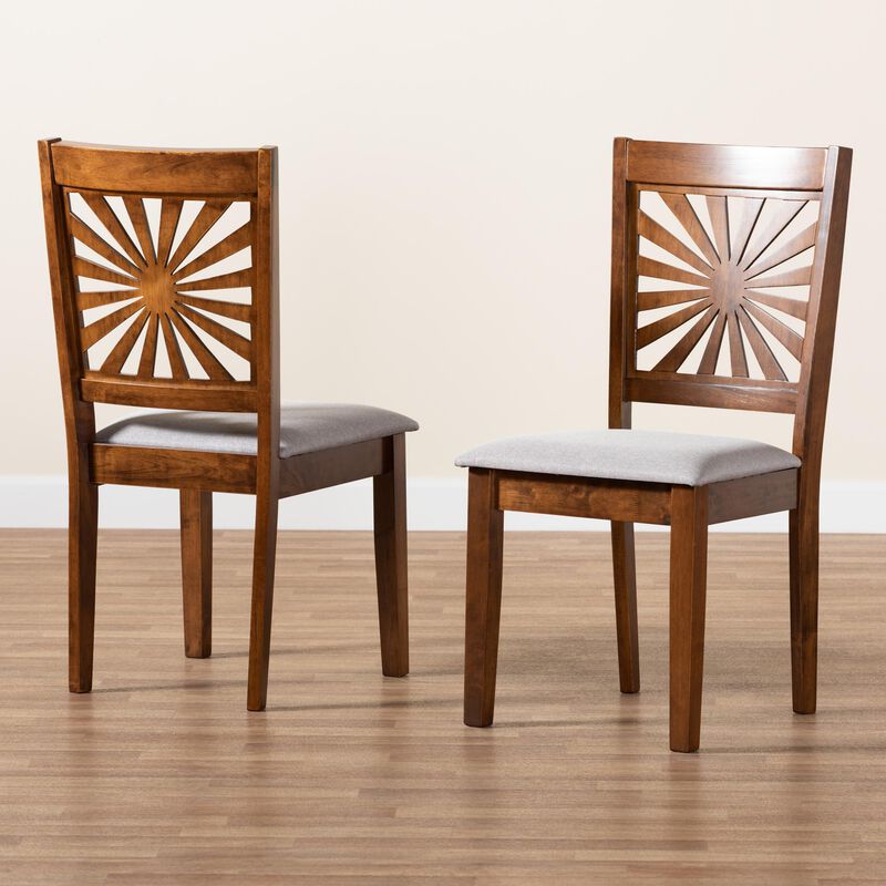 Baxton Studio Olympia Grey Fabric and Walnut Brown Finished Wood 2-Piece Dining Chair Set