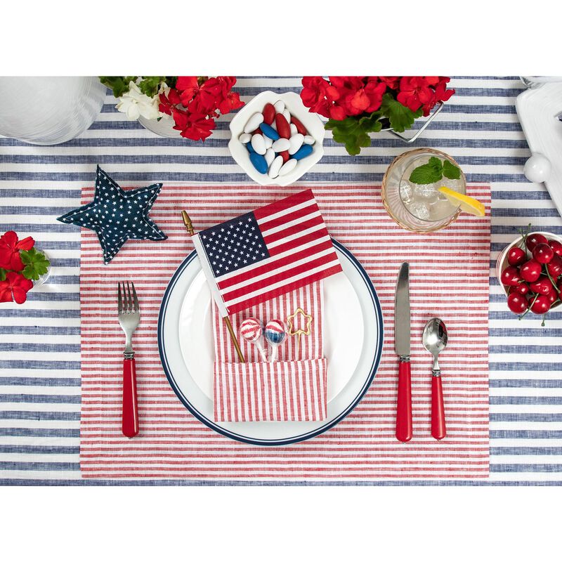Solino Home 100% Pure Linen Cloth Napkins 20 x 20 Inch Set of 4 Dinner Napkins | Narrow Stripe