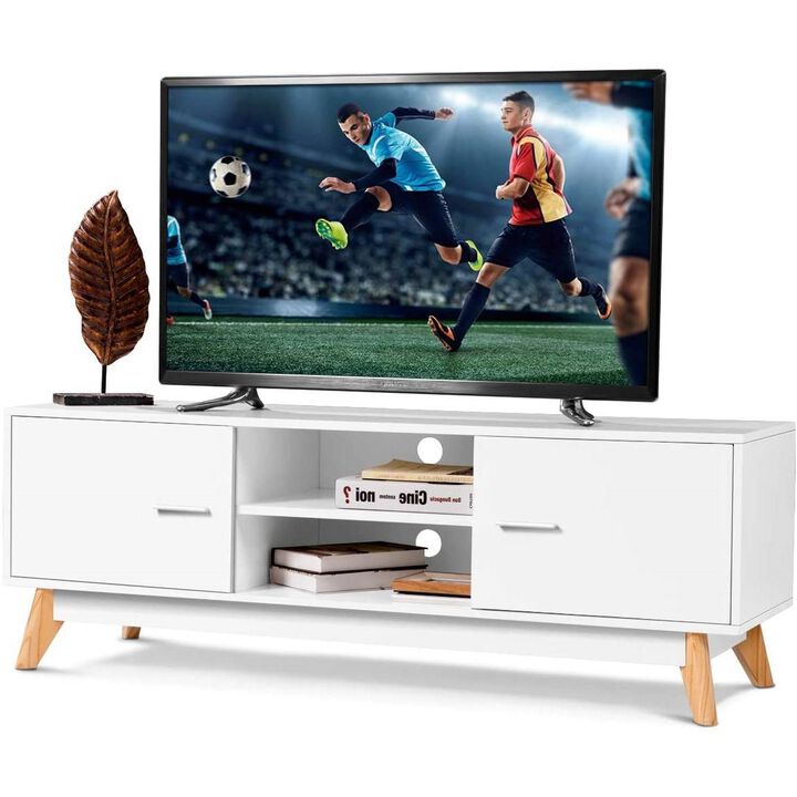 Hivvago Modern 55-inch Solid Wood TV Stand in White Finish and Mid-Century Legs