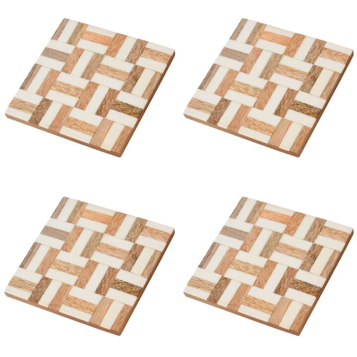 Rustic Weave Wooden Coaster ( Set of 4 Pcs)
