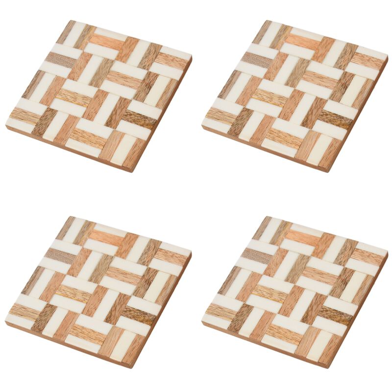 Rustic Weave Wooden Coaster ( Set of 4 Pcs)
