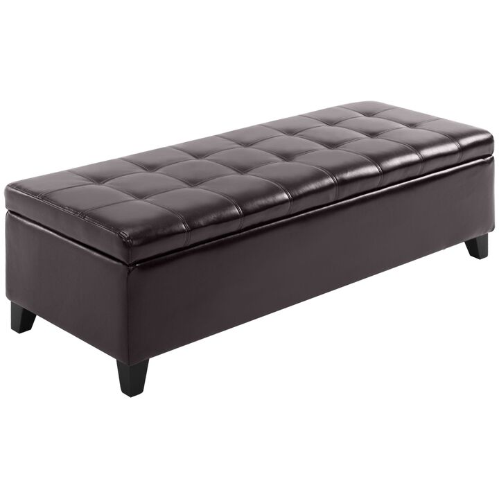 Luxe Dark Storage: 51" Brown Faux Leather Tufted Ottoman Bench