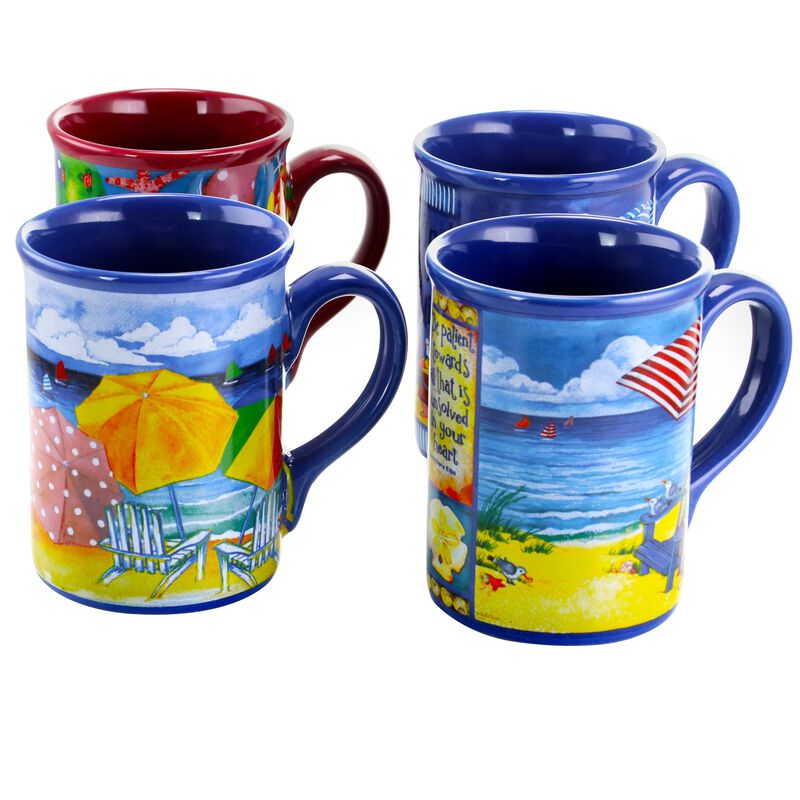 Gibson Home Beachcomber 4 Piece 16 Ounce Stoneware Mug Set in Assorted Designs