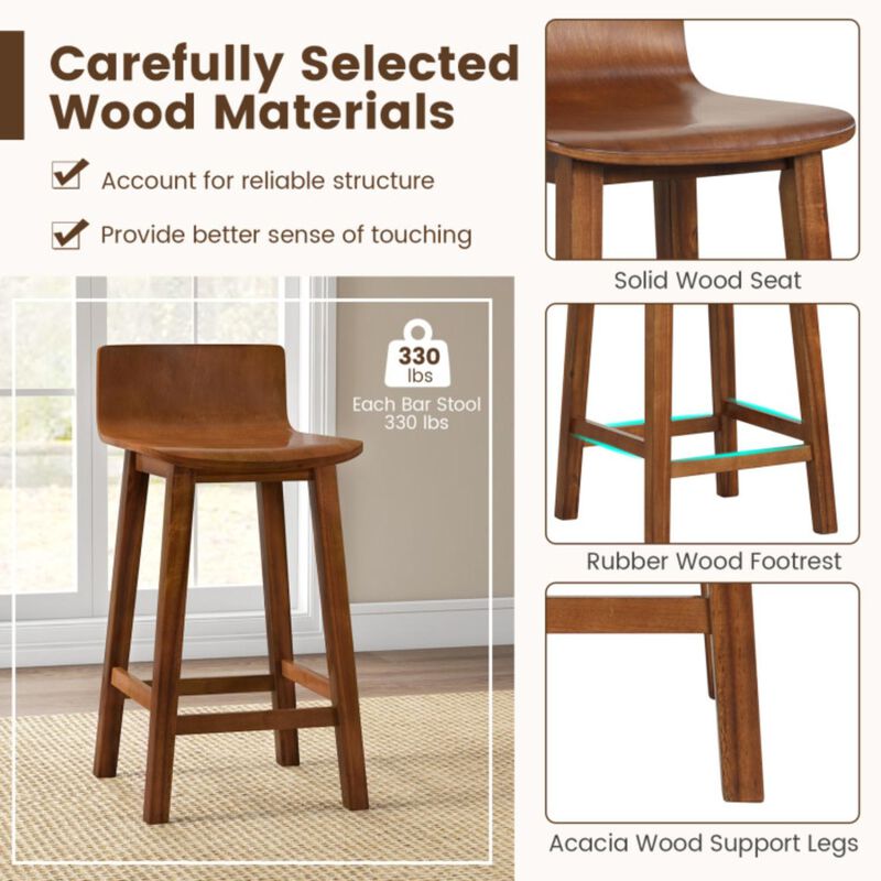 Hivvago Wood Bar Stools Set of 2 with Solid Back and Seat