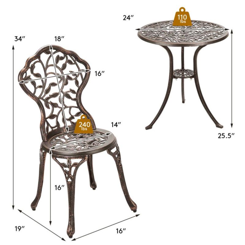 Hivvago 3 Pieces Cast Aluminum Bistro Set