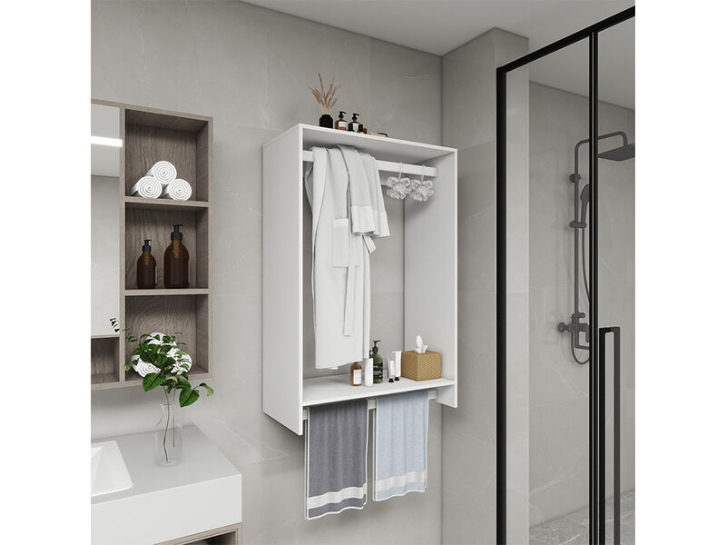 Wooden Modular Closet System, Wall Mounted Garment Rack Walk in Clothes Storage Cabinet Built in Closet Organization for Bedroom, White 