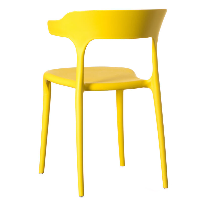 Modern Plastic Outdoor Dining Chair with Open U Shaped Back, Red Set of 2