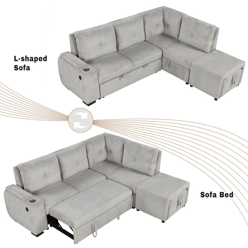 Merax L-shaped Sofa with Movable Ottoman and Stool