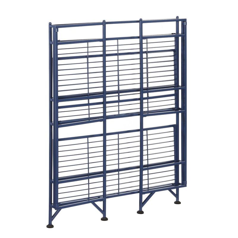 Convenience Concepts Xtra Storage 3 Tier Wide Folding Metal Shelf Cobalt Blue