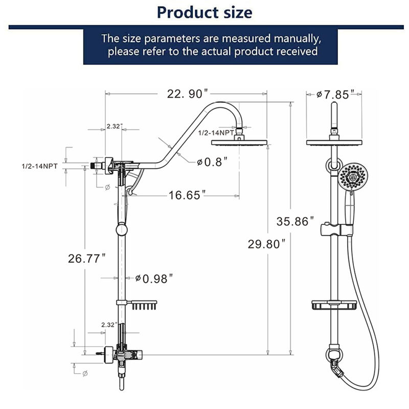 Shower System With Rain Showerhead, 5-Function Hand Showerble Slide Bar And Soap