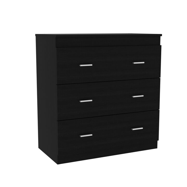 Georgia Three Drawer Dresser, Metal Handles, Superior Top - Black