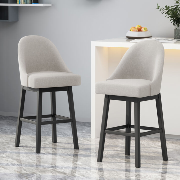 Modern Upholstered Swivel Barstool with Rubberwood Accents