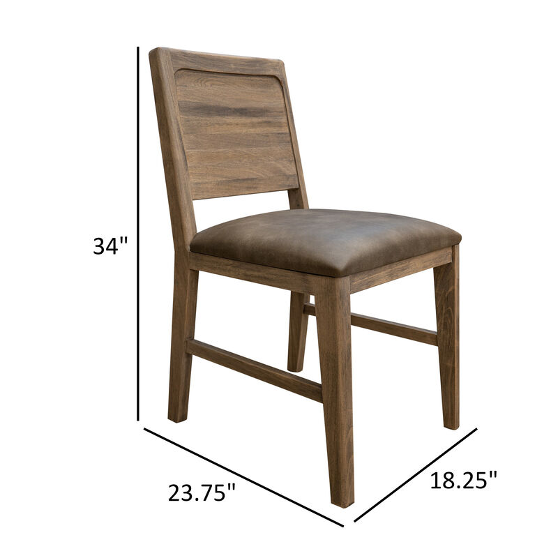 Gena Dining Side Chair Set of 2, Panel Backrest, Brown Solid Mango Wood