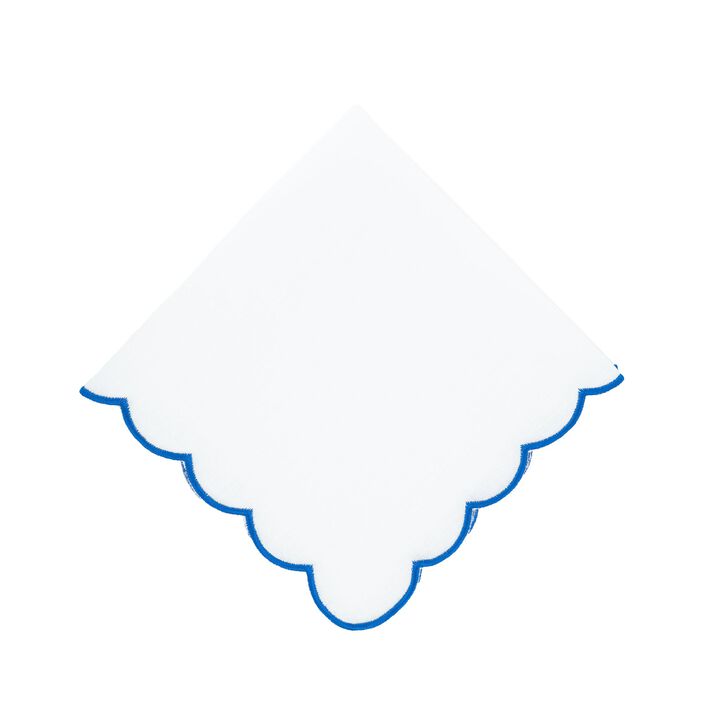 Blue Scalloped Linen Napkins, Set of 4