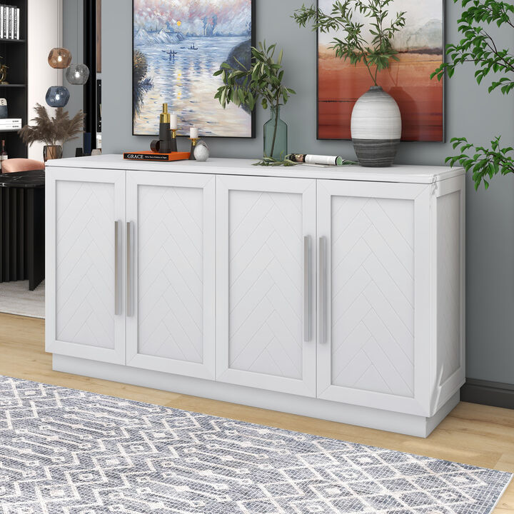Clihome Sideboard Buffet Cabinet with Storage, Buffet Cabinet with Adjustable Shelves and Silver Handles Sideboard Cabinet for Kitchen, Dining Room, Living Room, Antique Blue
