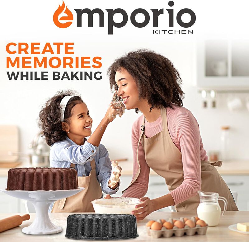 Baking Pan - Two-Layered Nonstick Gray Marble Coating, DieCast Aluminum Fluted Cake Pan, Oven Safe (Up To 450° F), PFOA, PFOS, and PTFE Free, Recipe Booklet Included, Classic Pan, Gray
