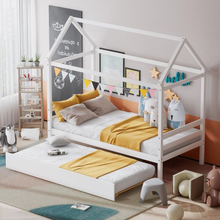 Hivvago Kids Platform Bed Frame with Roof for Bedroom