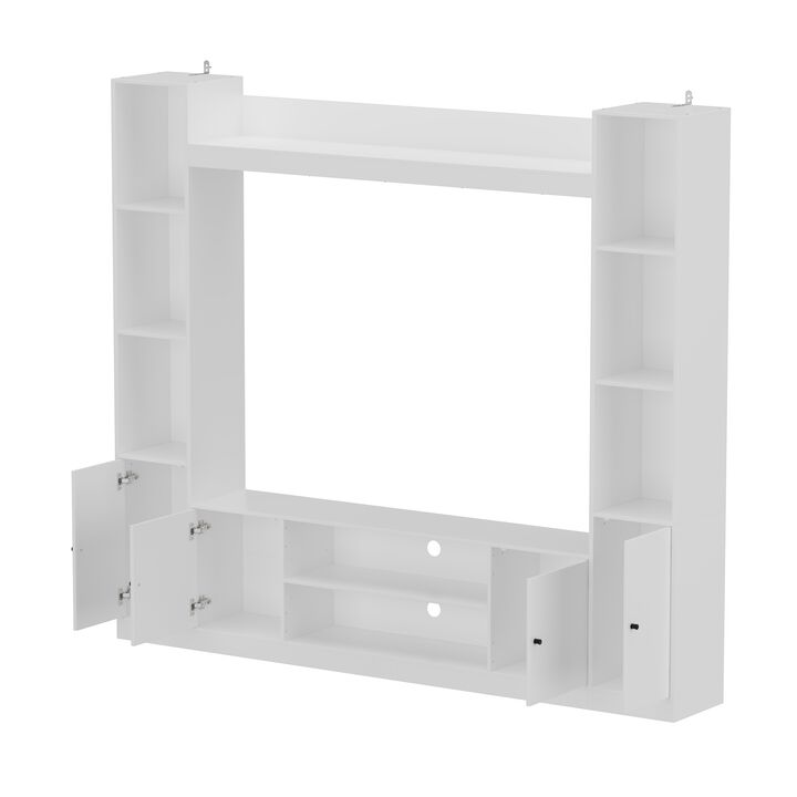 White Wood Entertainment Centers TV Stand Fits TV's up to 57 in. with Open Shelves, Door Cabinets