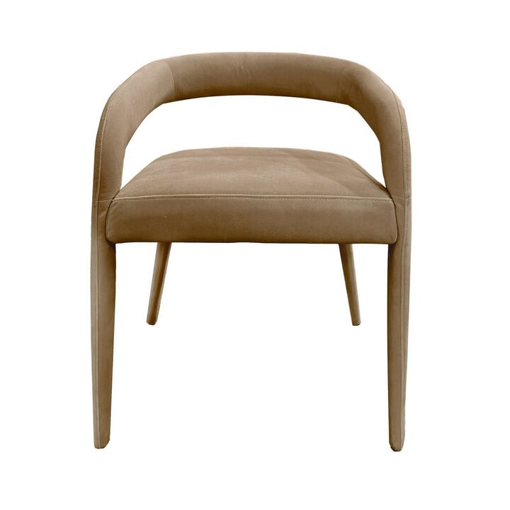 Lon 23 Inch Dining Chair, Cushioned Seat, Curved Open Back, Beige Polyester - Benzara