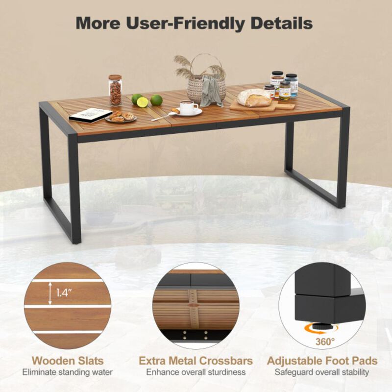 Hivvago 9 Pieces  Patio Rattan Dining Set with Acacia Wood Table for Backyard  Garden-L-shaped Handrail