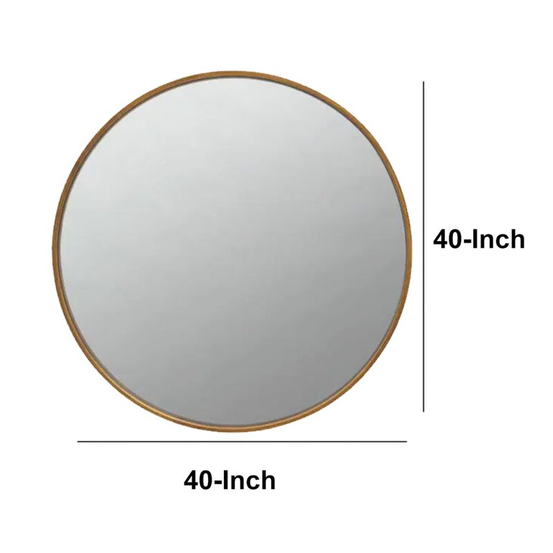 Mirror with Round Metal Frame and Ring Holder, Brass-Benzara