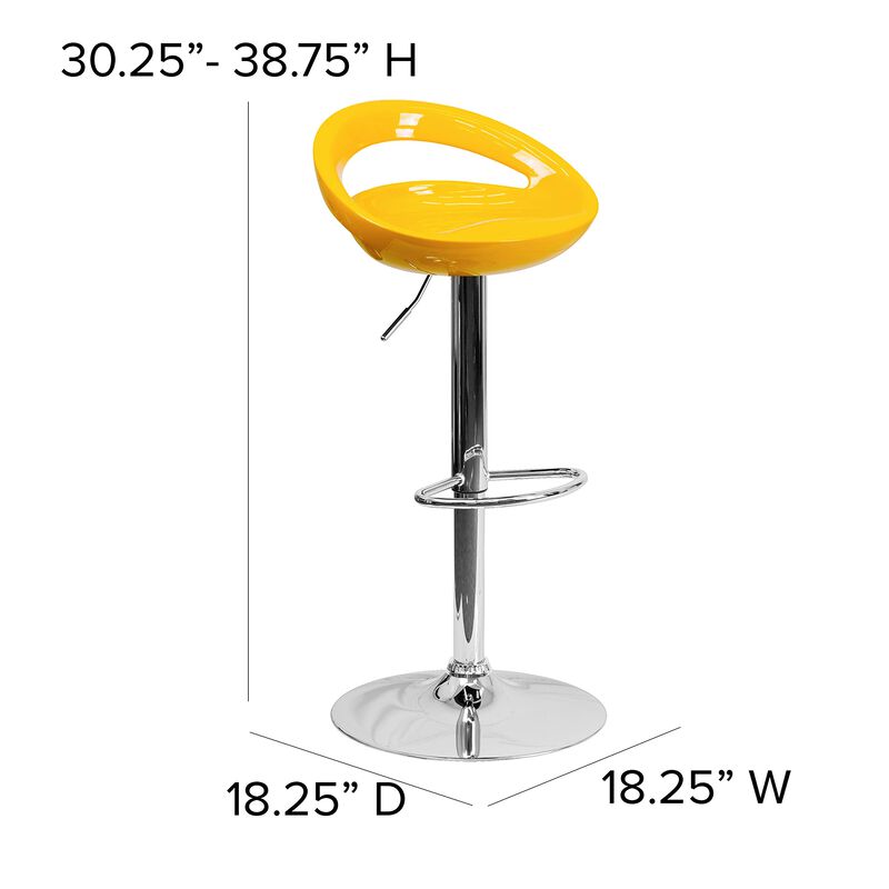 Flash Furniture Plastic Adjustable Height Barstool, Set of 1, Yellow
