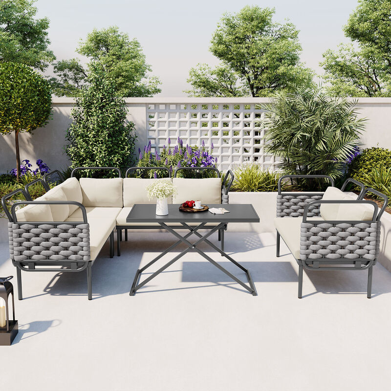 Merax Modern Patio Sectional Sofa Table Set