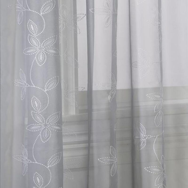 Commonwealth Habitat Elizabeth Rod Pocket Pindot Floral Embroidered Voile Panel - 50x108" - Grey