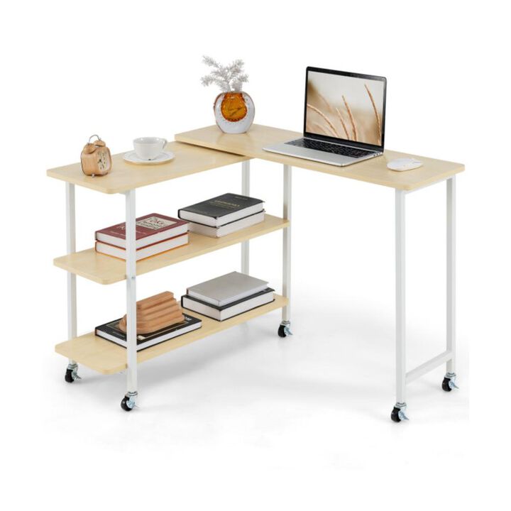 Hivvago 360Â° Rotating Sofa Side Table with 2-Tier Storage Shelves