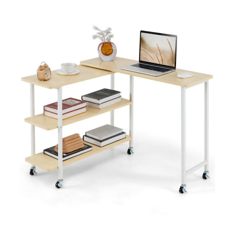 Hivvago 360Â° Rotating Sofa Side Table with 2-Tier Storage Shelves