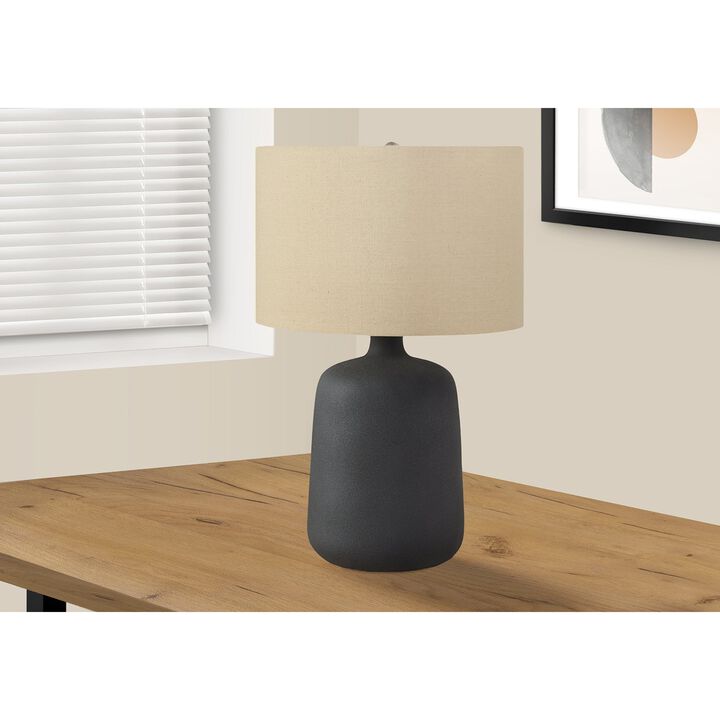 Monarch Specialties I 9635 - Lighting, 24"H, Table Lamp, Black Ceramic, Beige Shade, Contemporary